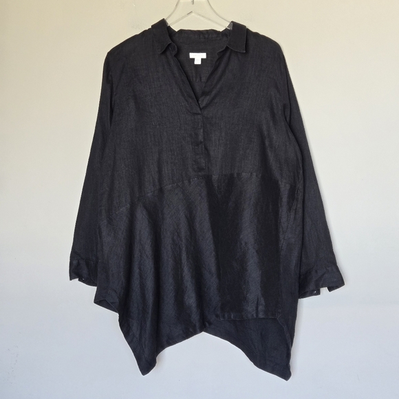 J. Jill 100% Linen Black Popover Lagenlook Boho Asymmetrical Hem Tunic Top LP - Picture 9 of 9